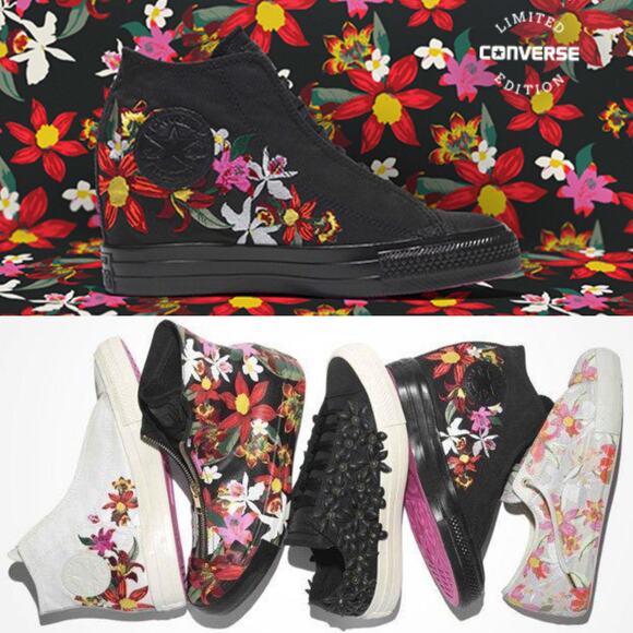 Converse x PATBO 2016 Floral Embroidered Lux Mid Hidden Wedge Black Pink 6.5 - Picture 2 of 13